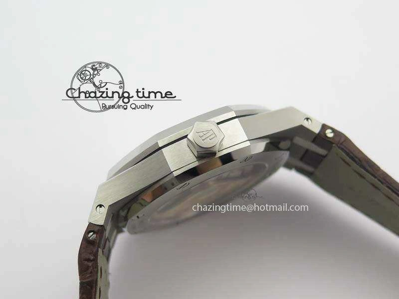 ComfortFit Royal Oak 37mm 15450 SS JF 1:1 Best Edition Silver Dial On Brown Leather Strap A 5063