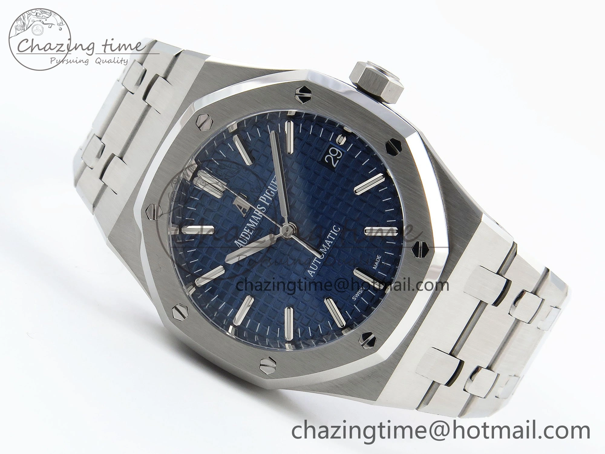 Sporty Royal Oak 37mm 15450 SS ZF 1:1 Best Edition Blue Textured Dial on SS Bracelet SA3120 Super Clone 4444