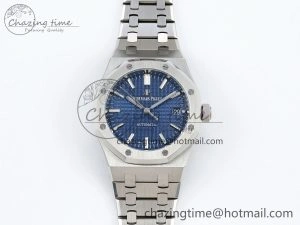 Sporty Royal Oak 37mm 15450 SS ZF 1:1 Best Edition Blue Textured Dial on SS Bracelet SA3120 Super Clone 4444