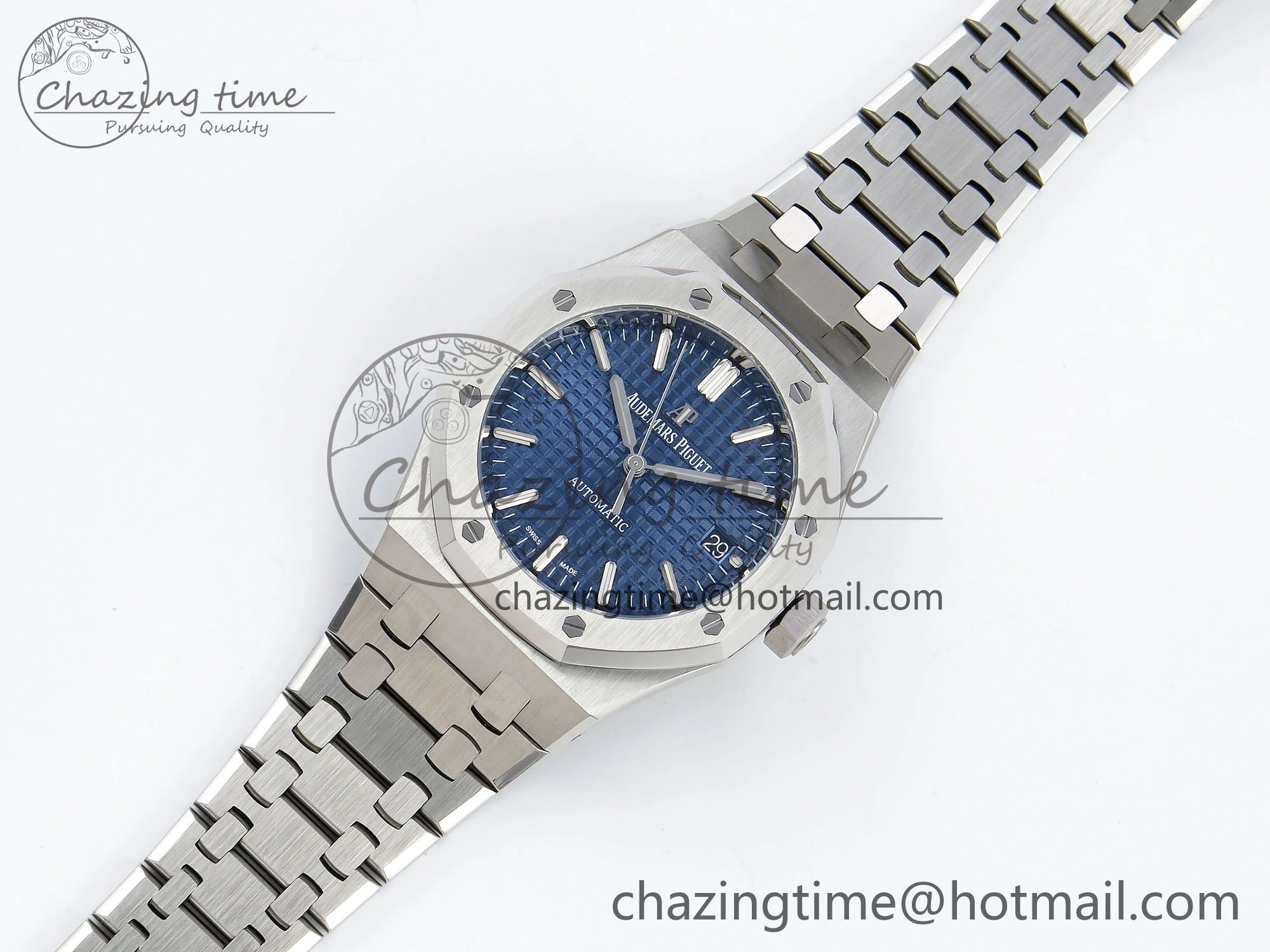 Sporty Royal Oak 37mm 15450 SS ZF 1:1 Best Edition Blue Textured Dial on SS Bracelet SA3120 Super Clone 4444