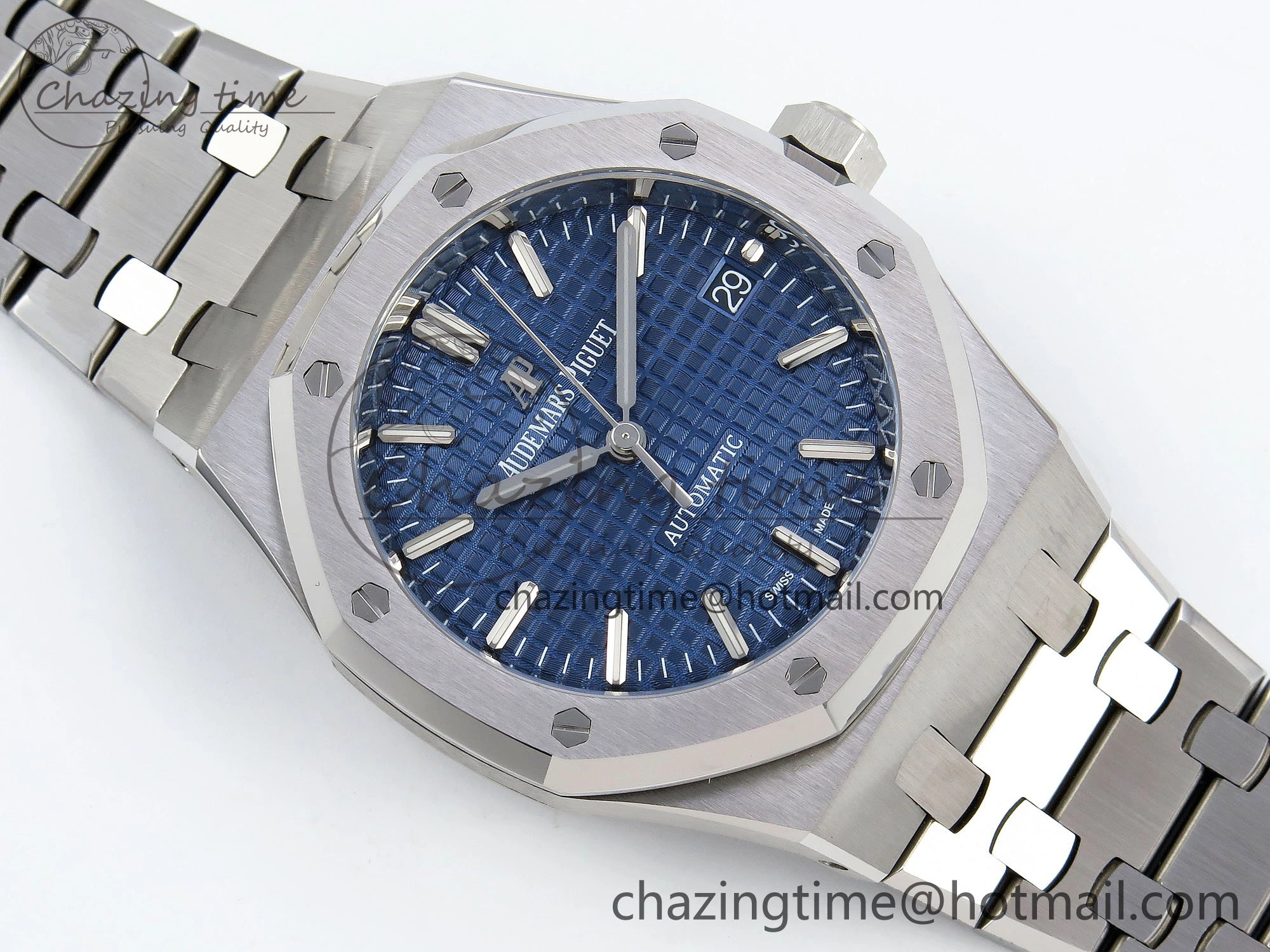 Sporty Royal Oak 37mm 15450 SS ZF 1:1 Best Edition Blue Textured Dial on SS Bracelet SA3120 Super Clone 4444