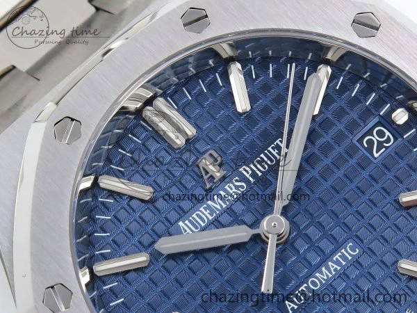Sporty Royal Oak 37mm 15450 SS ZF 1:1 Best Edition Blue Textured Dial on SS Bracelet SA3120 Super Clone 4444