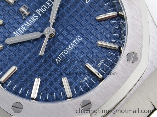 Sporty Royal Oak 37mm 15450 SS ZF 1:1 Best Edition Blue Textured Dial on SS Bracelet SA3120 Super Clone 4444