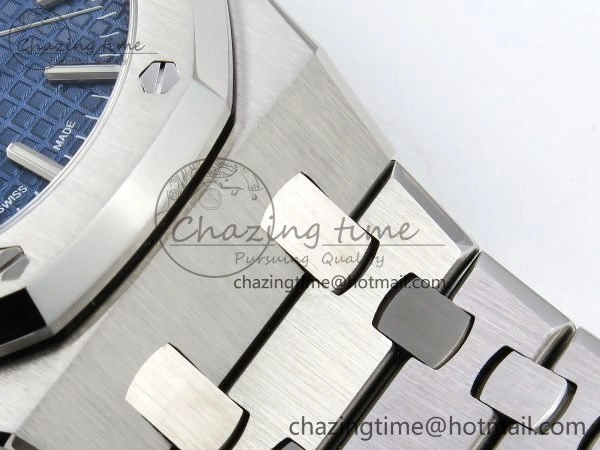 Sporty Royal Oak 37mm 15450 SS ZF 1:1 Best Edition Blue Textured Dial on SS Bracelet SA3120 Super Clone 4444