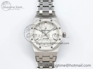Royal Oak 37mm 15450 SS ZF 1:1 Best Edition White Textured Dial on SS Bracelet SA3120 Super Clone Practical 4448
