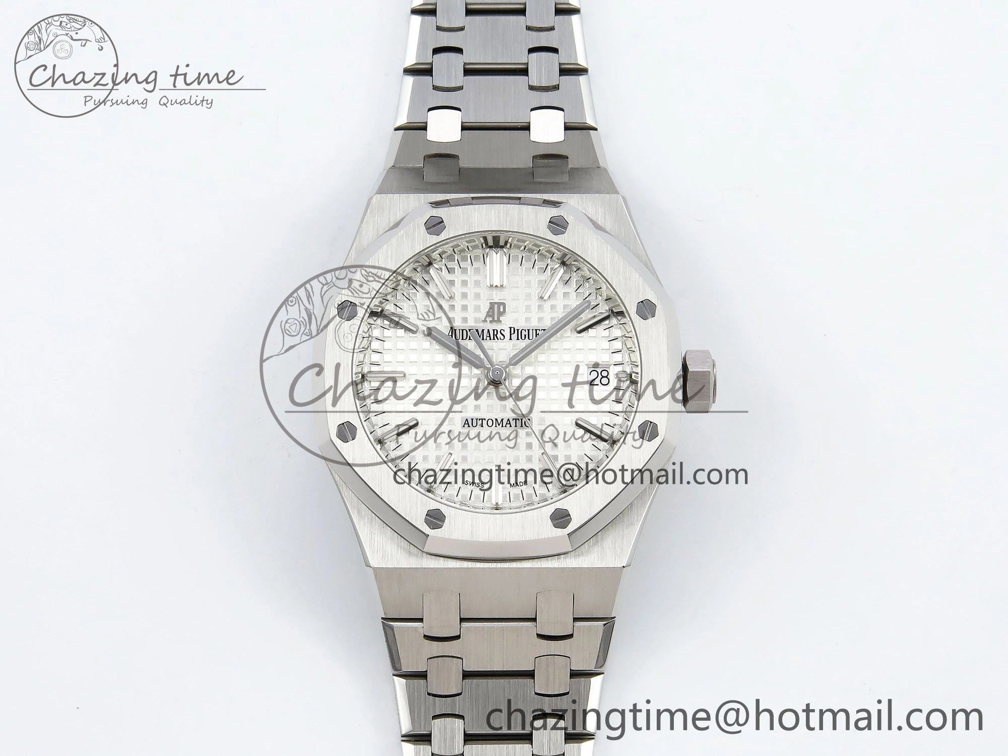 Royal Oak 37mm 15450 SS ZF 1:1 Best Edition White Textured Dial on SS Bracelet SA3120 Super Clone Practical 4448