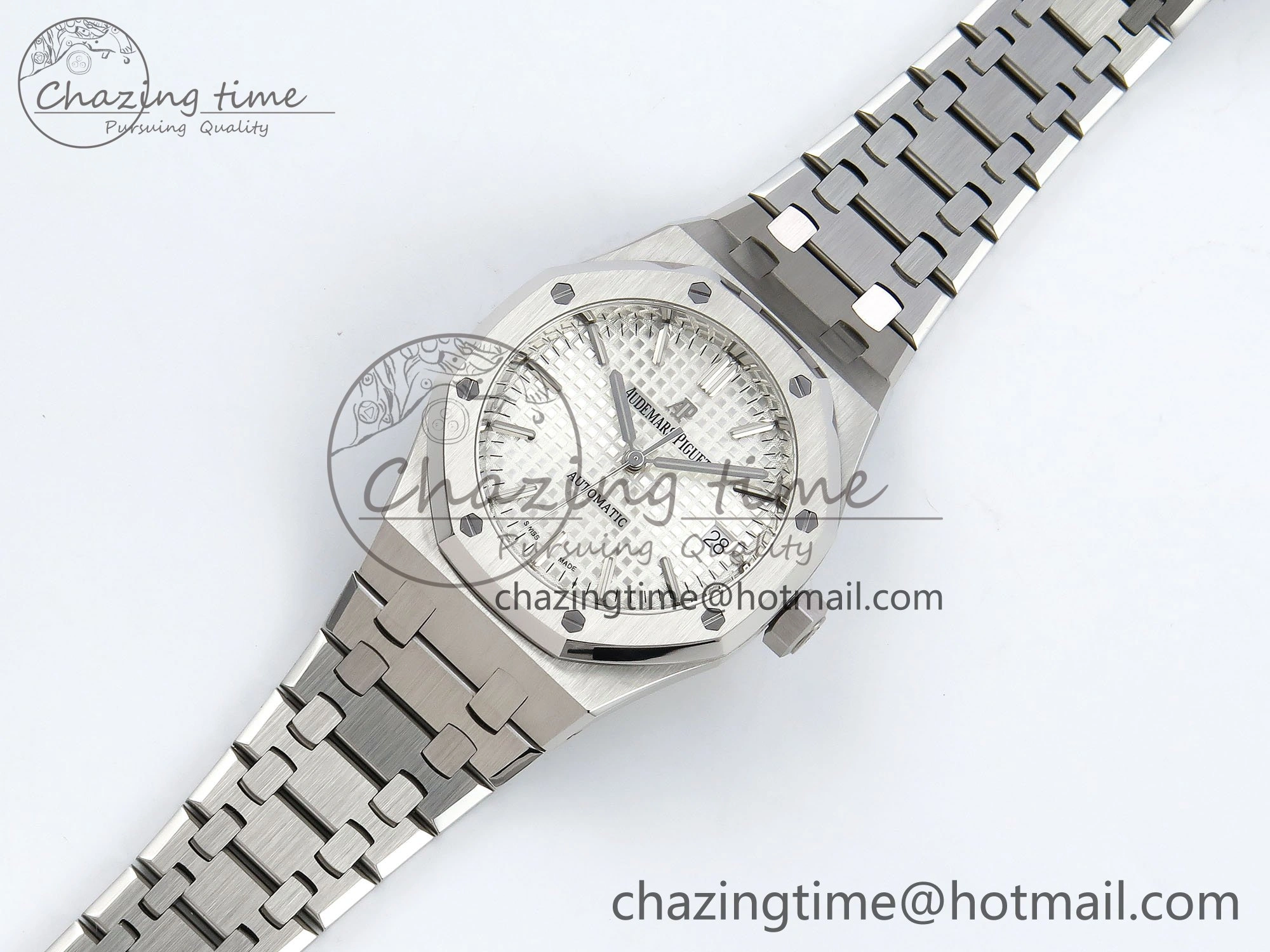 Royal Oak 37mm 15450 SS ZF 1:1 Best Edition White Textured Dial on SS Bracelet SA3120 Super Clone Practical 4448