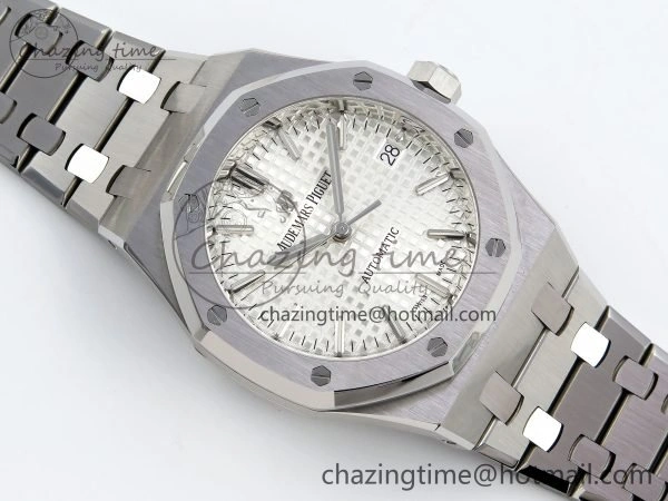 Royal Oak 37mm 15450 SS ZF 1:1 Best Edition White Textured Dial on SS Bracelet SA3120 Super Clone Practical 4448