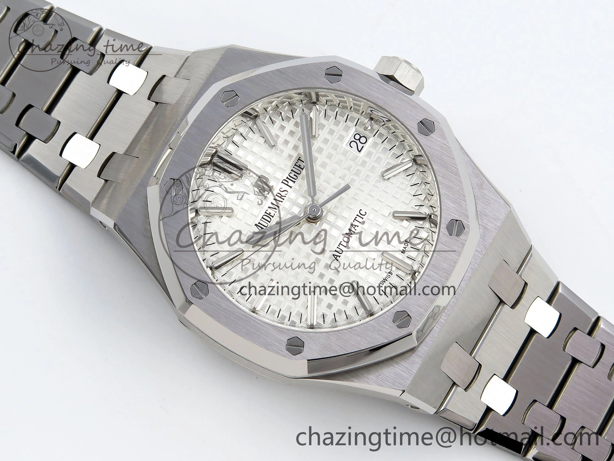 Royal Oak 37mm 15450 SS ZF 1:1 Best Edition White Textured Dial on SS Bracelet SA3120 Super Clone Practical 4448