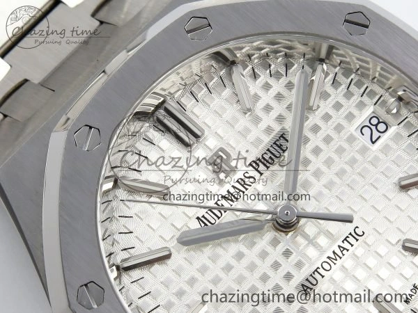 Royal Oak 37mm 15450 SS ZF 1:1 Best Edition White Textured Dial on SS Bracelet SA3120 Super Clone Practical 4448