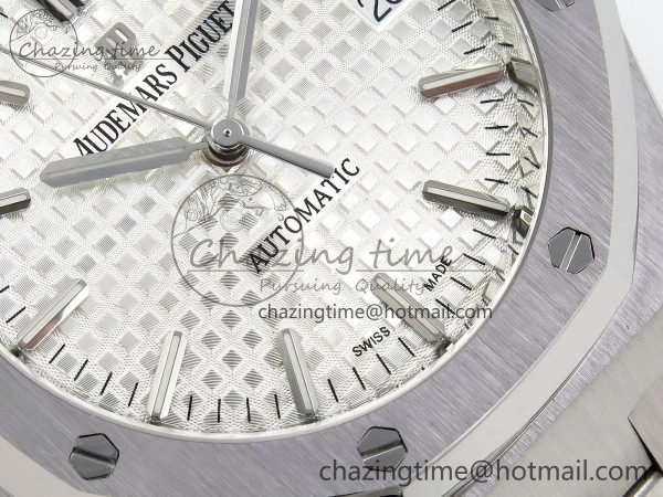 Royal Oak 37mm 15450 SS ZF 1:1 Best Edition White Textured Dial on SS Bracelet SA3120 Super Clone Practical 4448