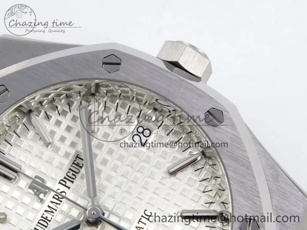 Royal Oak 37mm 15450 SS ZF 1:1 Best Edition White Textured Dial on SS Bracelet SA3120 Super Clone Practical 4448