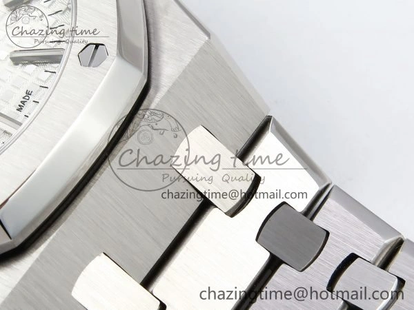 Royal Oak 37mm 15450 SS ZF 1:1 Best Edition White Textured Dial on SS Bracelet SA3120 Super Clone Practical 4448