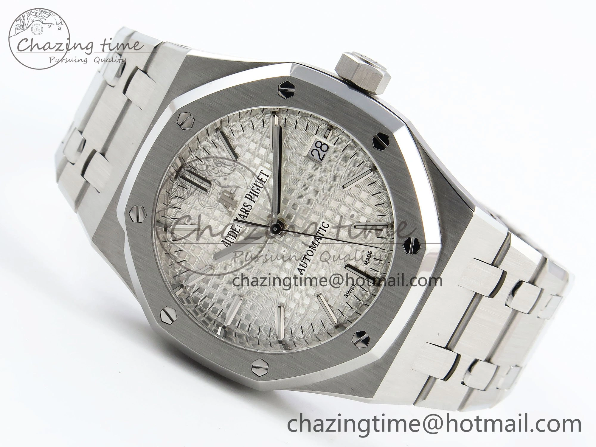 Royal Oak 37mm 15450 SS ZF 1:1 Best Edition White Textured Dial on SS Bracelet SA3120 Super Clone Practical 4448