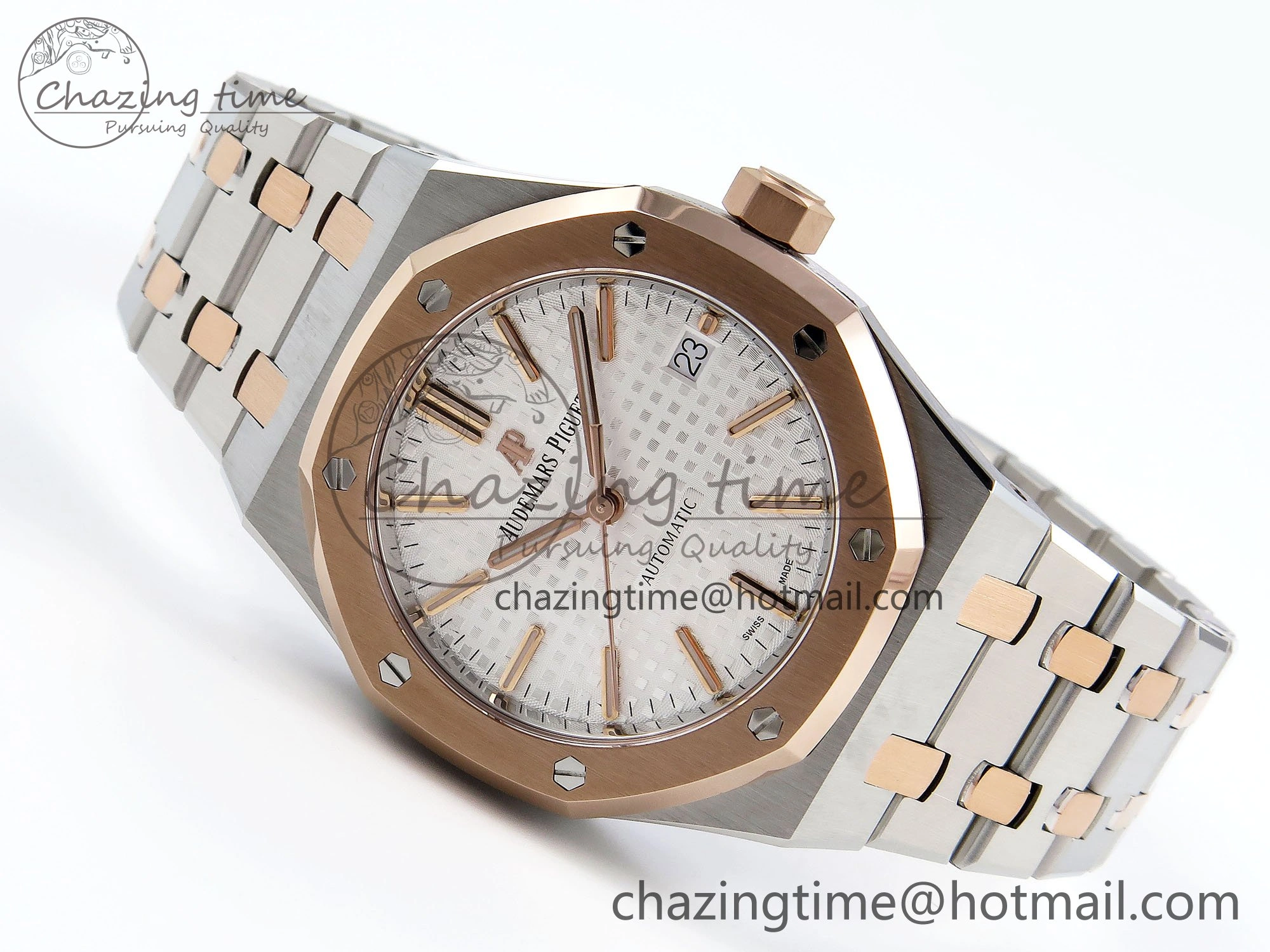 Royal Oak 37mm 15450 SS RG APSF 1:1 Best Edition White Textured Dial on SS RG Bracelet SA3120 Super Clone Vibrant 4458