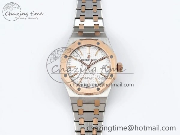 Royal Oak 37mm 15450 SS RG APSF 1:1 Best Edition White Textured Dial on SS RG Bracelet SA3120 Super Clone Vibrant 4458