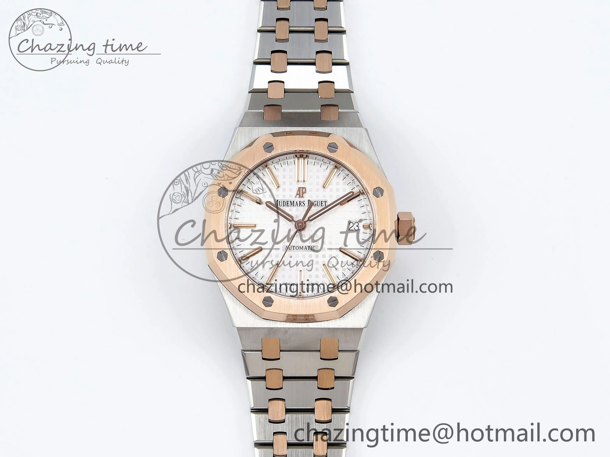 Royal Oak 37mm 15450 SS RG APSF 1:1 Best Edition White Textured Dial on SS RG Bracelet SA3120 Super Clone Vibrant 4458