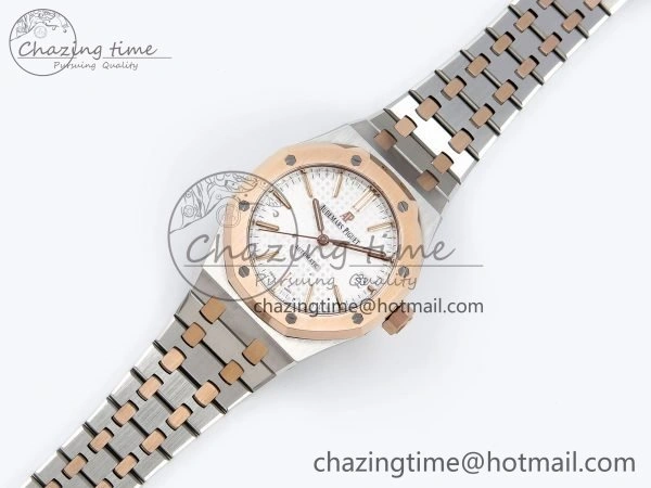 Royal Oak 37mm 15450 SS RG APSF 1:1 Best Edition White Textured Dial on SS RG Bracelet SA3120 Super Clone Vibrant 4458