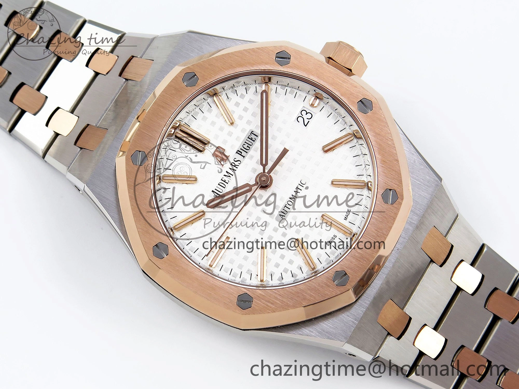 Royal Oak 37mm 15450 SS RG APSF 1:1 Best Edition White Textured Dial on SS RG Bracelet SA3120 Super Clone Vibrant 4458