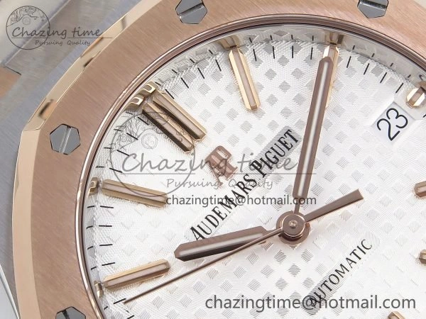 Royal Oak 37mm 15450 SS RG APSF 1:1 Best Edition White Textured Dial on SS RG Bracelet SA3120 Super Clone Vibrant 4458