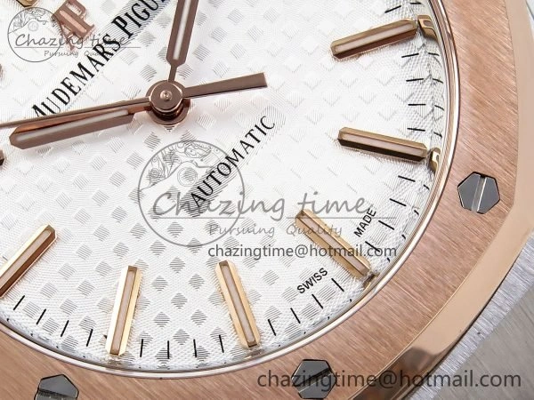 Royal Oak 37mm 15450 SS RG APSF 1:1 Best Edition White Textured Dial on SS RG Bracelet SA3120 Super Clone Vibrant 4458