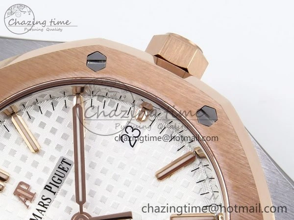 Royal Oak 37mm 15450 SS RG APSF 1:1 Best Edition White Textured Dial on SS RG Bracelet SA3120 Super Clone Vibrant 4458