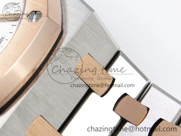 Royal Oak 37mm 15450 SS RG APSF 1:1 Best Edition White Textured Dial on SS RG Bracelet SA3120 Super Clone Vibrant 4458