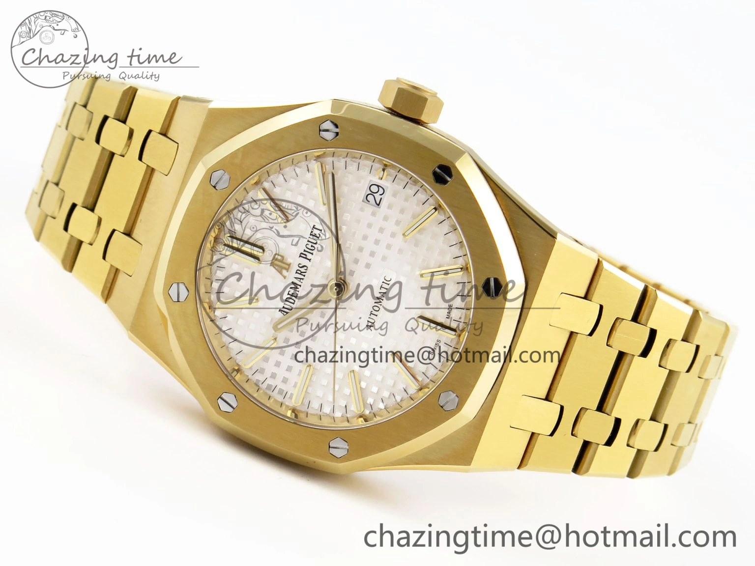 Royal Oak 37mm 15450 YG IPF Best Edition White Dial on YG Bracelet SA3120 Super Clone Casual 4566