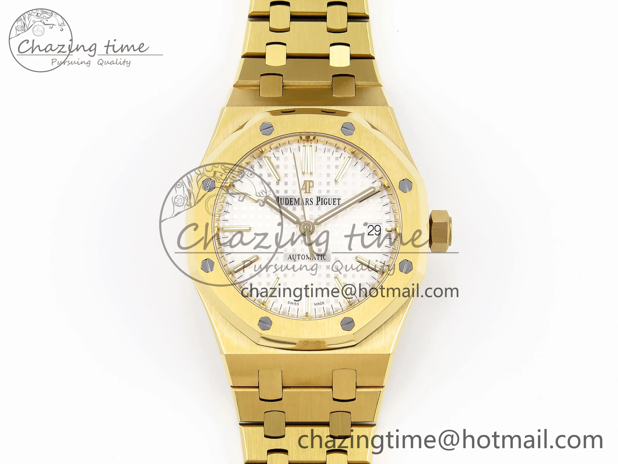 Royal Oak 37mm 15450 YG IPF Best Edition White Dial on YG Bracelet SA3120 Super Clone Casual 4566