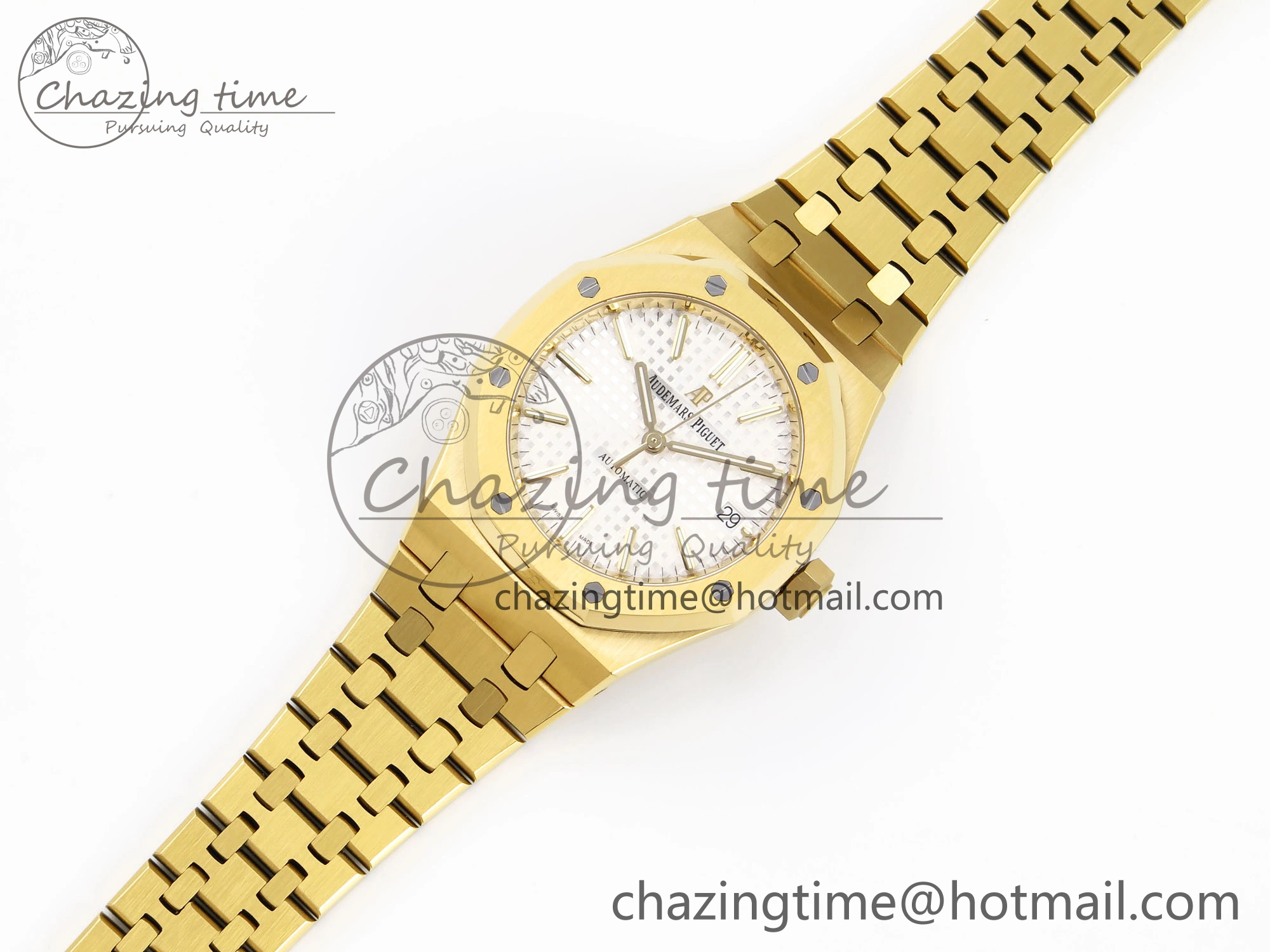 Royal Oak 37mm 15450 YG IPF Best Edition White Dial on YG Bracelet SA3120 Super Clone Casual 4566