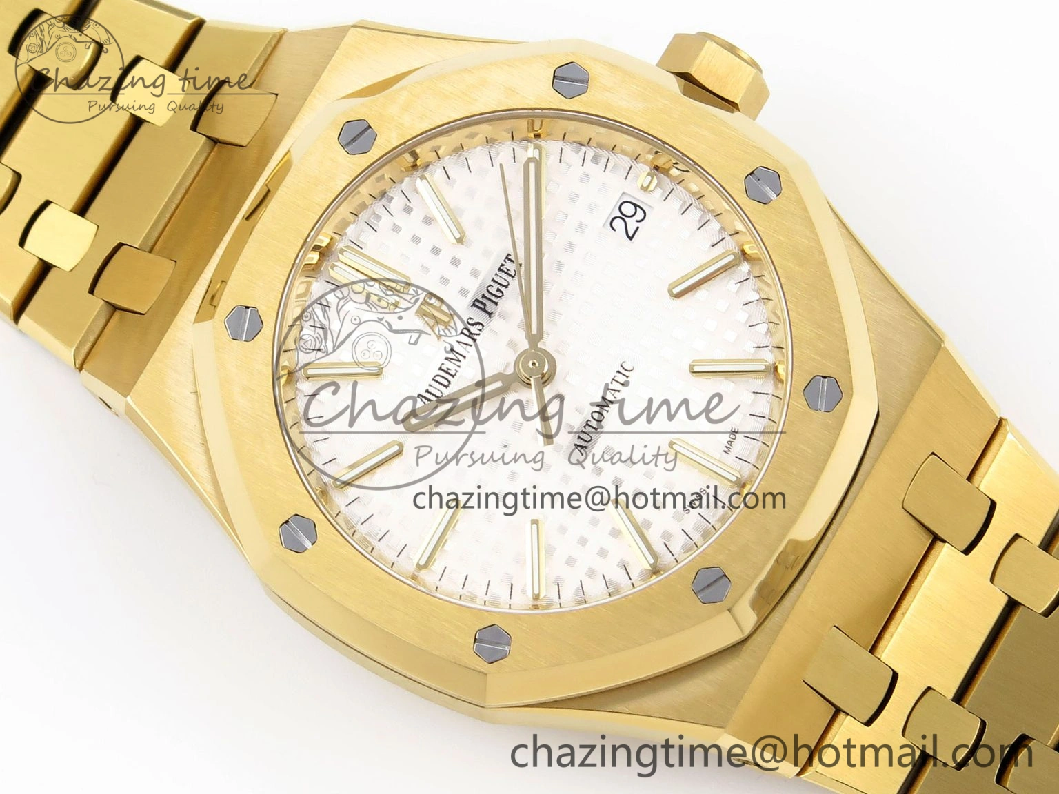 Royal Oak 37mm 15450 YG IPF Best Edition White Dial on YG Bracelet SA3120 Super Clone Casual 4566