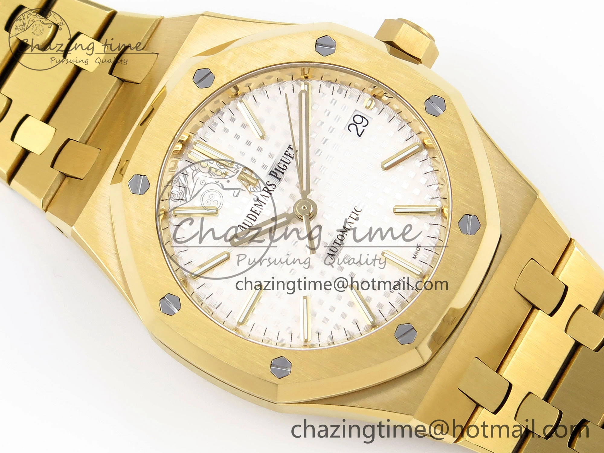 Royal Oak 37mm 15450 YG IPF Best Edition White Dial on YG Bracelet SA3120 Super Clone Casual 4566