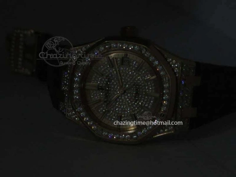 MoistureWicking Royal Oak 37mm 15452 RG Full Paved Diamonds JF 1:1 Best Edition Diamonds Dial On Leather Strap A 5031