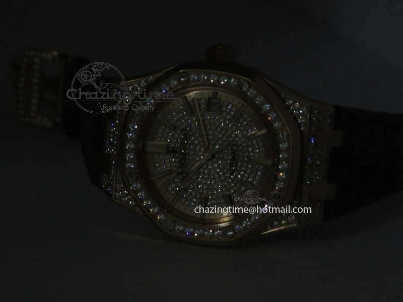 MoistureWicking Royal Oak 37mm 15452 RG Full Paved Diamonds JF 1:1 Best Edition Diamonds Dial On Leather Strap A 5031