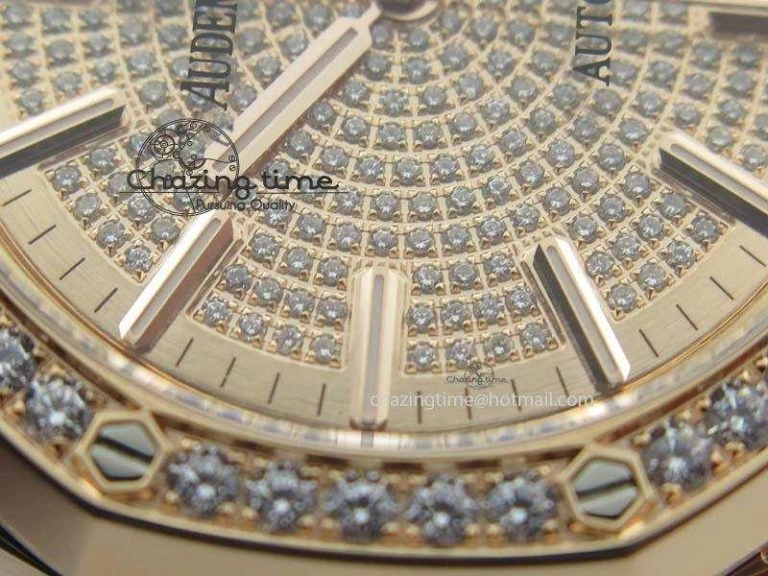 MoistureWicking Royal Oak 37mm 15452 RG Full Paved Diamonds JF 1:1 Best Edition Diamonds Dial On Leather Strap A 5031