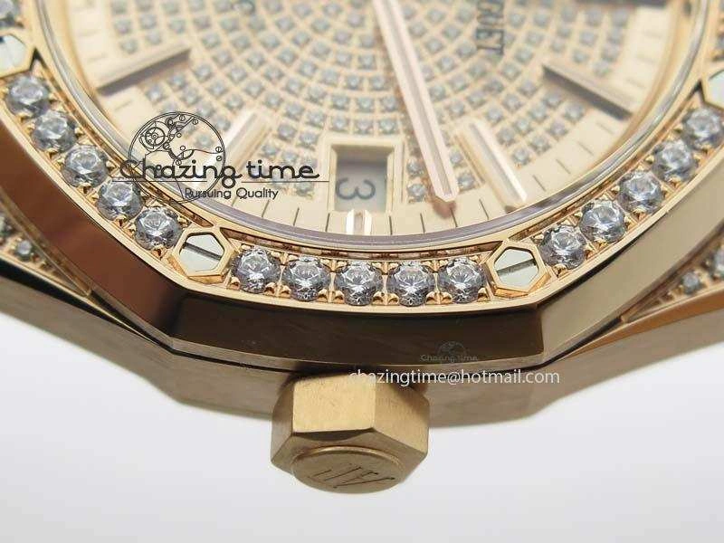 MoistureWicking Royal Oak 37mm 15452 RG Full Paved Diamonds JF 1:1 Best Edition Diamonds Dial On Leather Strap A 5031