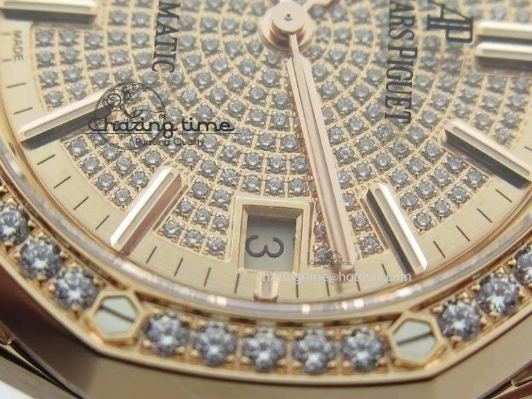 MoistureWicking Royal Oak 37mm 15452 RG Full Paved Diamonds JF 1:1 Best Edition Diamonds Dial On Leather Strap A 5031