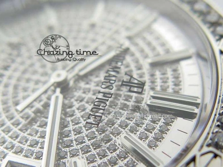 Sustainable Royal Oak 37mm 15452 SS Full Paved Diamonds JF 1:1 Best Edition Diamonds Dial On Leather Strap A 5032