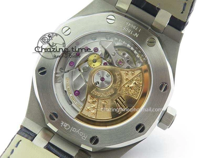 Sustainable Royal Oak 37mm 15452 SS Full Paved Diamonds JF 1:1 Best Edition Diamonds Dial On Leather Strap A 5032