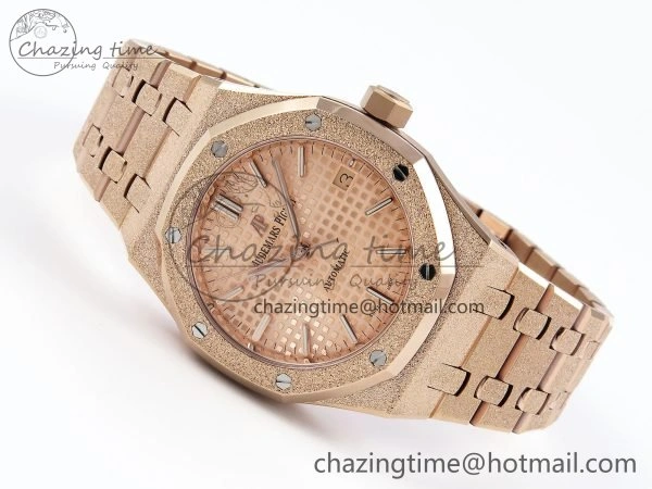 Cozy Royal Oak 37mm 15454 Frosted RG APSF 1:1 Best Edition RG Textured Dial on Frosted RG Bracelet SA3120 Super Clone 4462