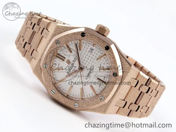 Seasonal Royal Oak 37mm 15454 Frosted RG APSF 1:1 Best Edition White Textured Dial on Frosted RG Bracelet SA3120 Super Clone 4463