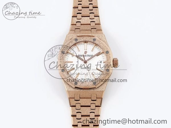 Seasonal Royal Oak 37mm 15454 Frosted RG APSF 1:1 Best Edition White Textured Dial on Frosted RG Bracelet SA3120 Super Clone 4463