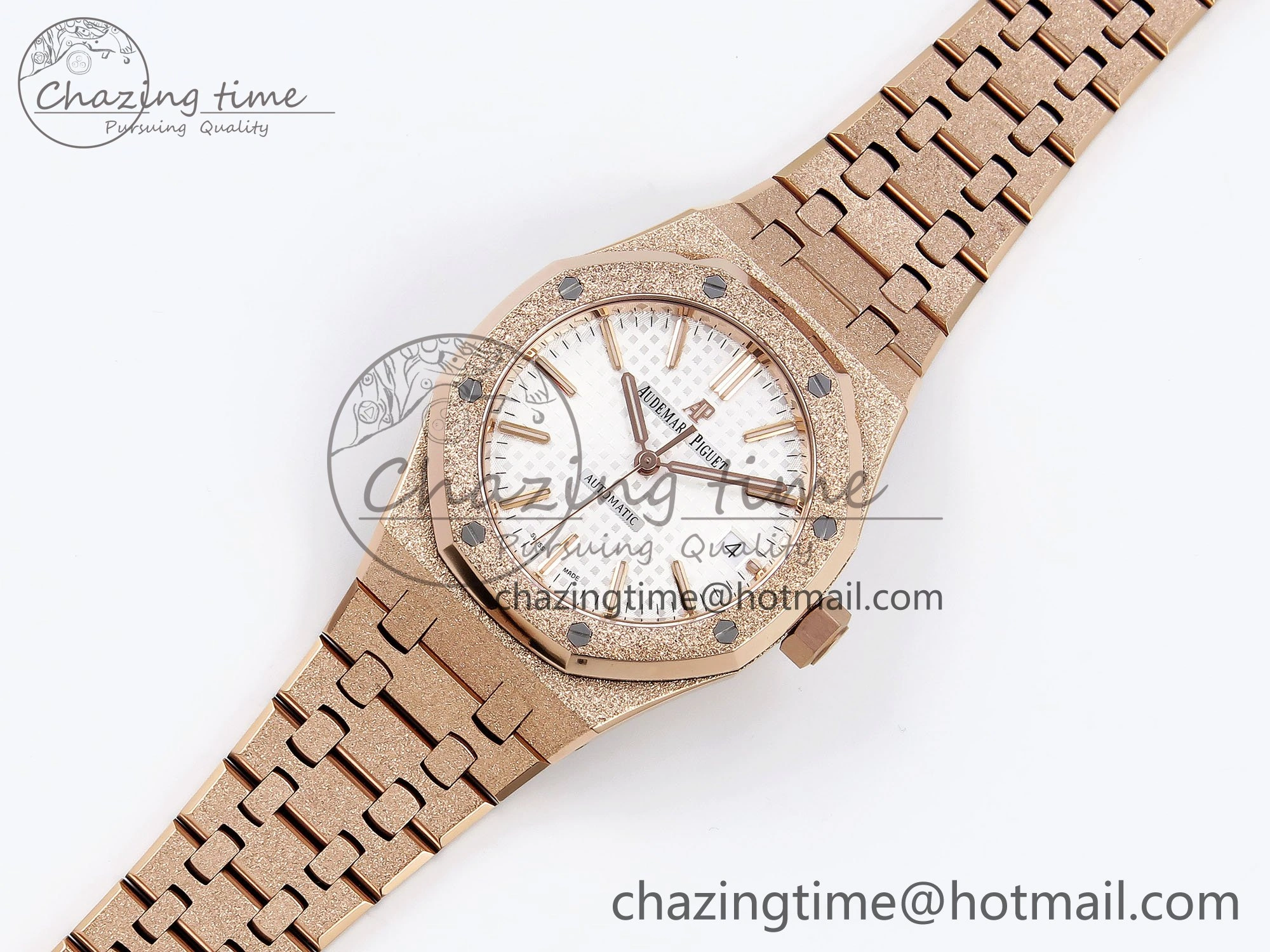 Seasonal Royal Oak 37mm 15454 Frosted RG APSF 1:1 Best Edition White Textured Dial on Frosted RG Bracelet SA3120 Super Clone 4463