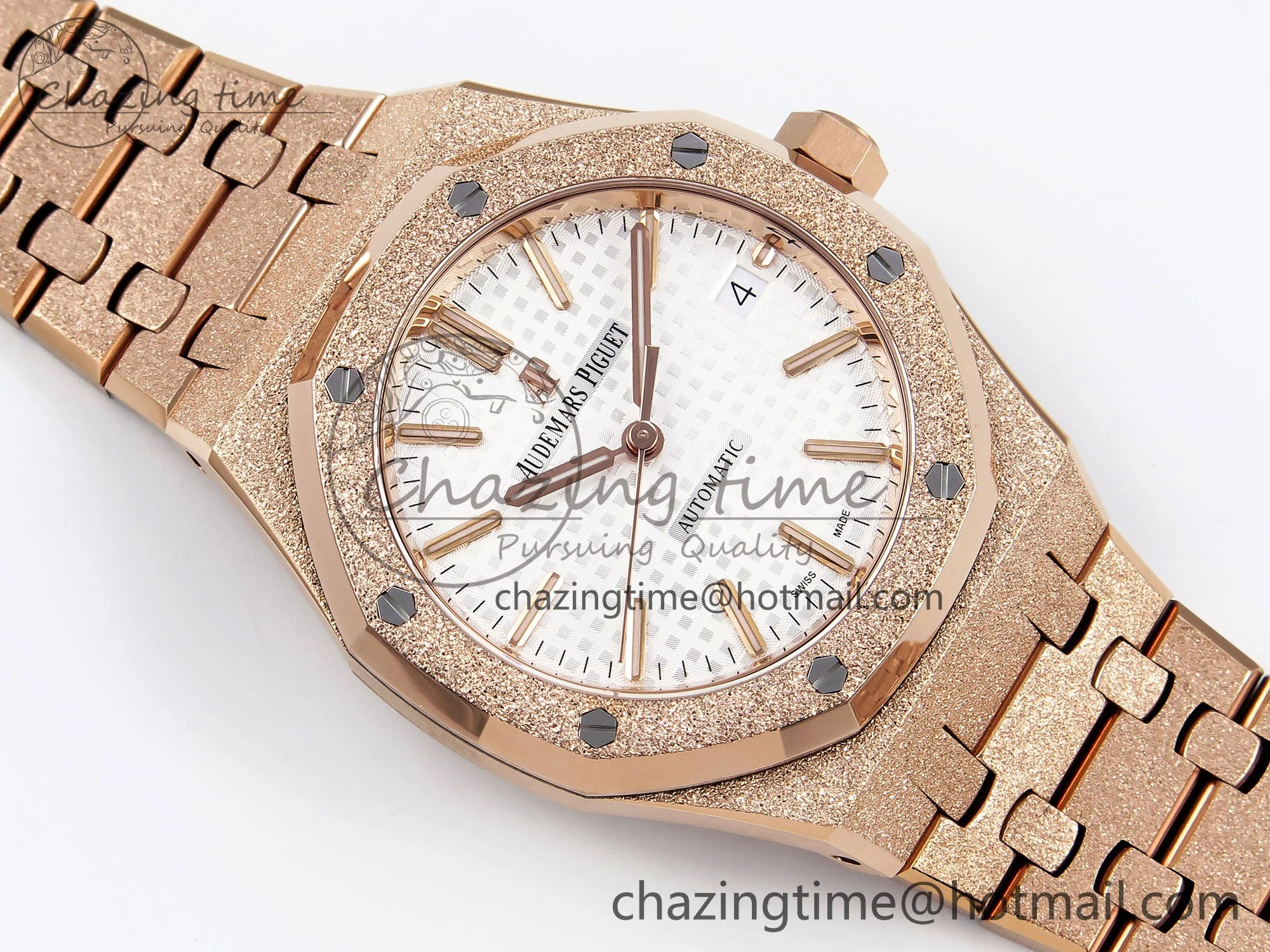 Seasonal Royal Oak 37mm 15454 Frosted RG APSF 1:1 Best Edition White Textured Dial on Frosted RG Bracelet SA3120 Super Clone 4463