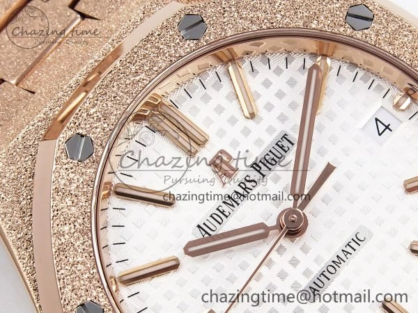 Seasonal Royal Oak 37mm 15454 Frosted RG APSF 1:1 Best Edition White Textured Dial on Frosted RG Bracelet SA3120 Super Clone 4463