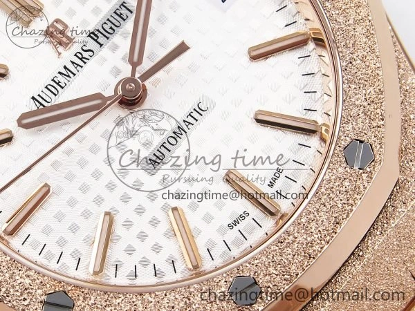 Seasonal Royal Oak 37mm 15454 Frosted RG APSF 1:1 Best Edition White Textured Dial on Frosted RG Bracelet SA3120 Super Clone 4463
