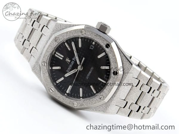 Soft Royal Oak 37mm 15454 Frosted SS APSF 1:1 Best Edition Black Textured Dial on Frosted SS Bracelet SA3120 Super Clone 4461