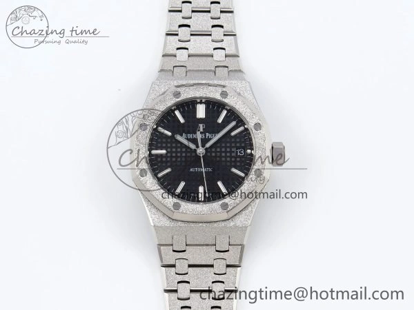 Soft Royal Oak 37mm 15454 Frosted SS APSF 1:1 Best Edition Black Textured Dial on Frosted SS Bracelet SA3120 Super Clone 4461