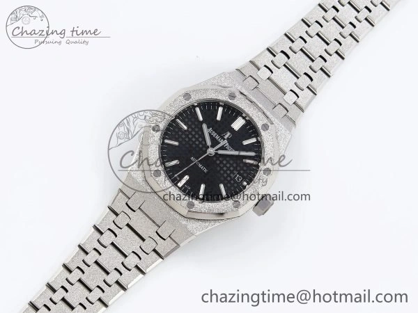 Soft Royal Oak 37mm 15454 Frosted SS APSF 1:1 Best Edition Black Textured Dial on Frosted SS Bracelet SA3120 Super Clone 4461