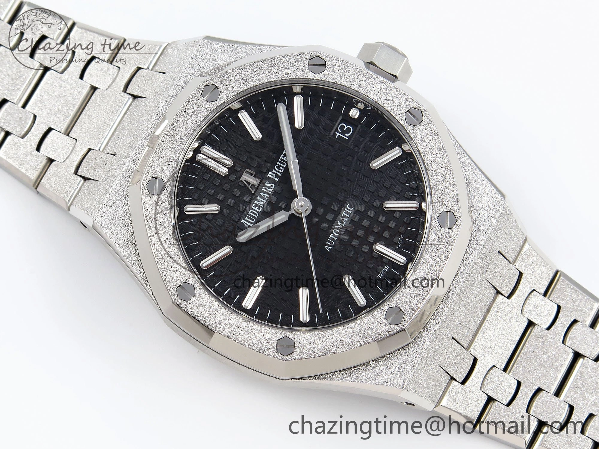 Soft Royal Oak 37mm 15454 Frosted SS APSF 1:1 Best Edition Black Textured Dial on Frosted SS Bracelet SA3120 Super Clone 4461